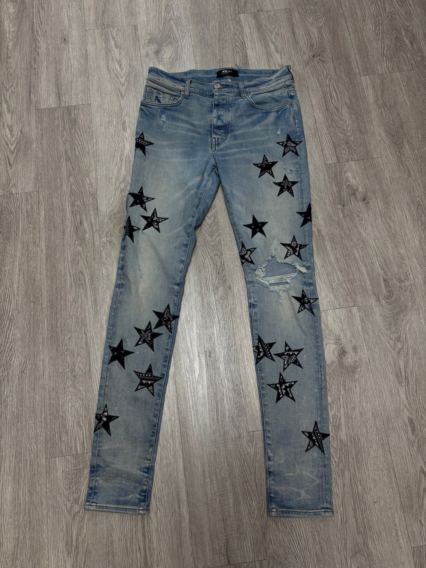 Amiri Light Wash Star Paisley Jeans
