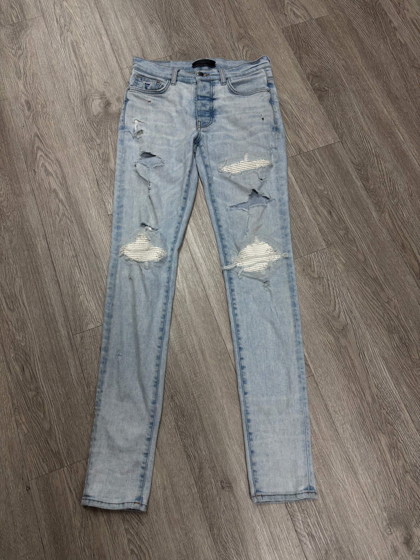 Amiri Light Wash White Paisley Patch Jeans Used
