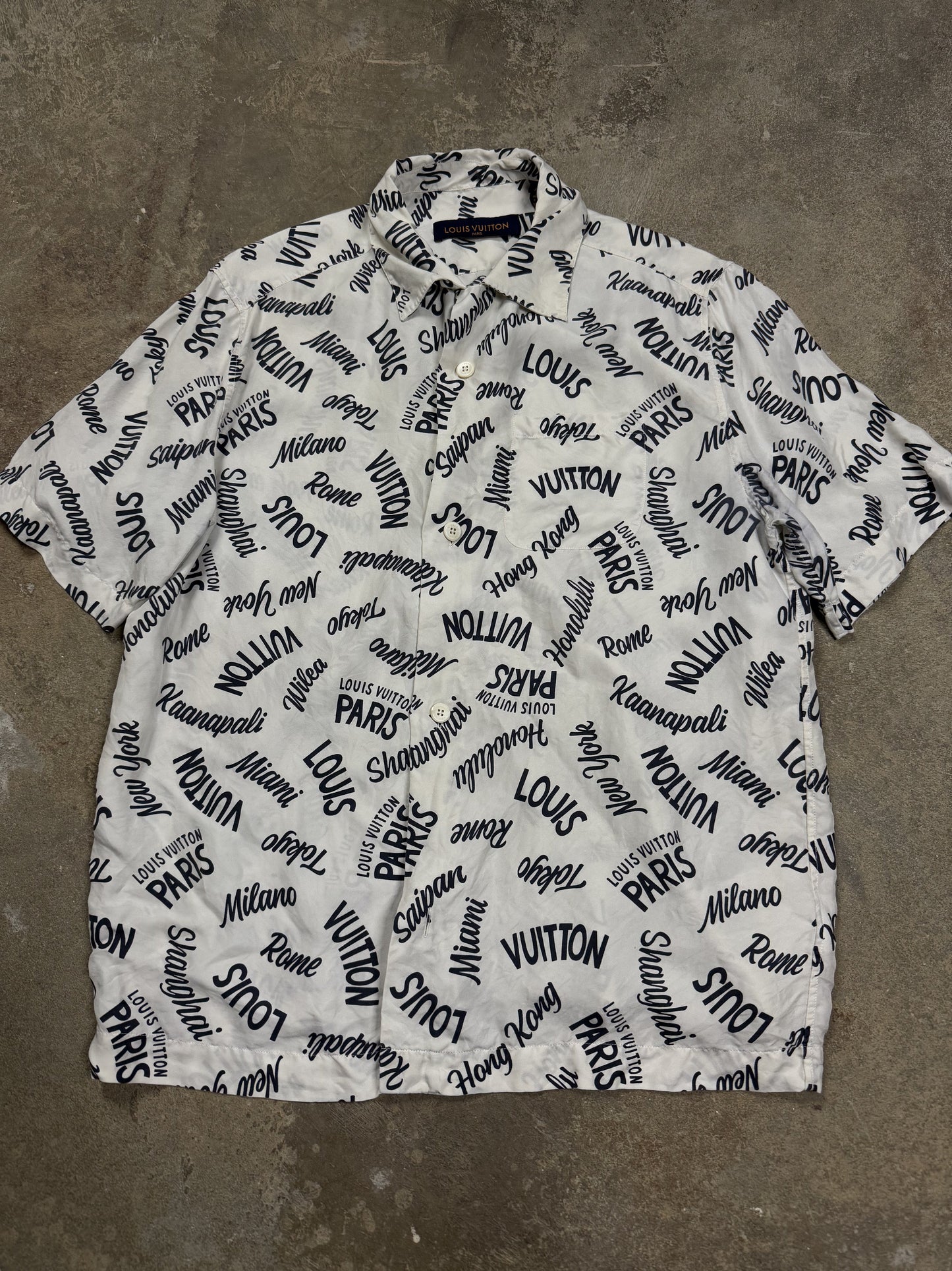 LV Button Up White All Over Used Medium