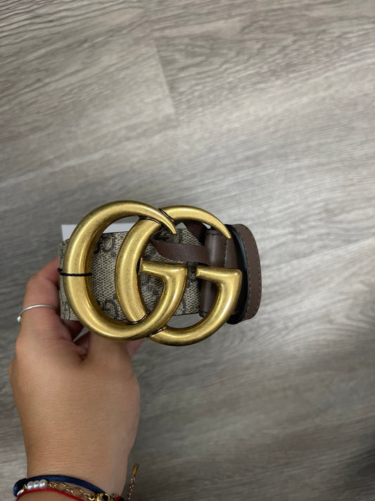 Gucci Gold Brown Mono Logo Belt
