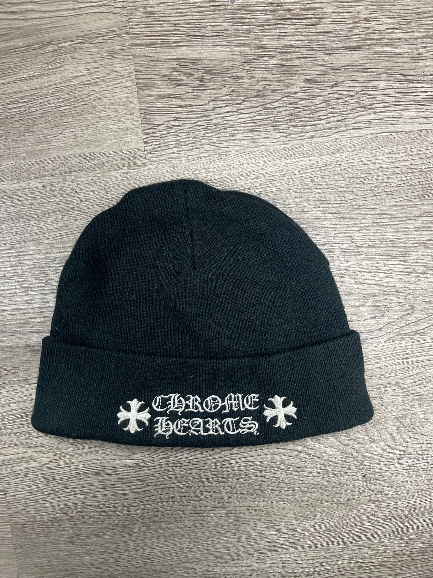 Chrome Hearts Black White Plus Logo Beanie Used