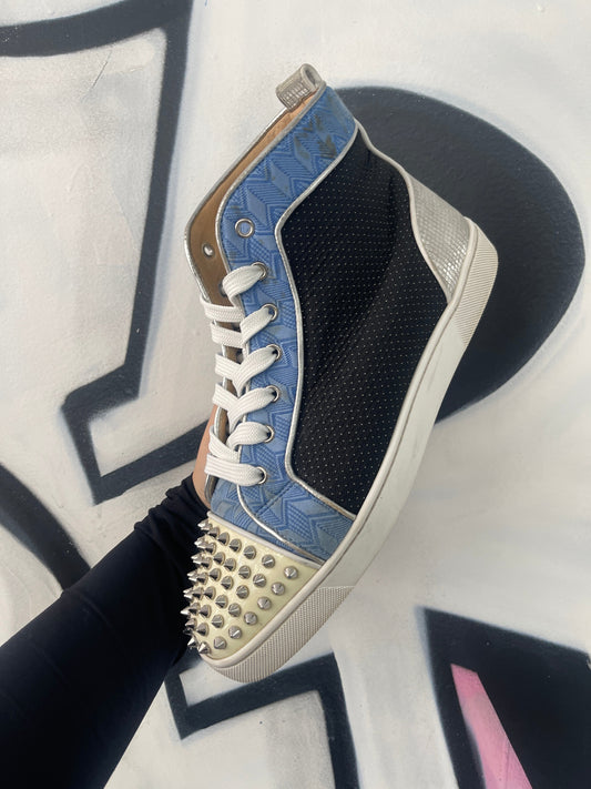 Christian Louboutin White Blue Black Spike Sneakers
