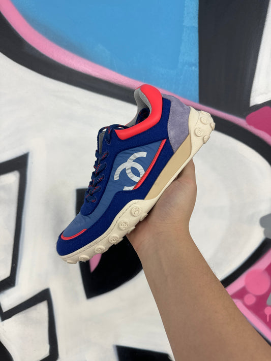 Chanel Blue Coral CC Logo Sneakers
