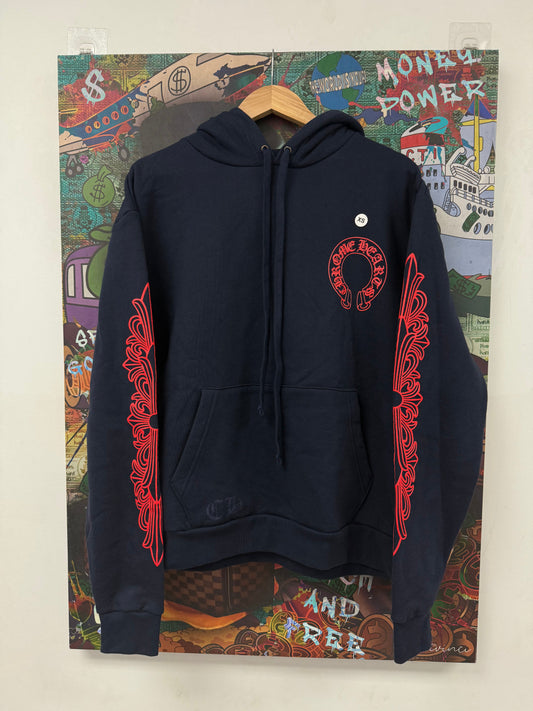 Chrome Hearts Floral Horseshoe Hoodie Navy Red New Small