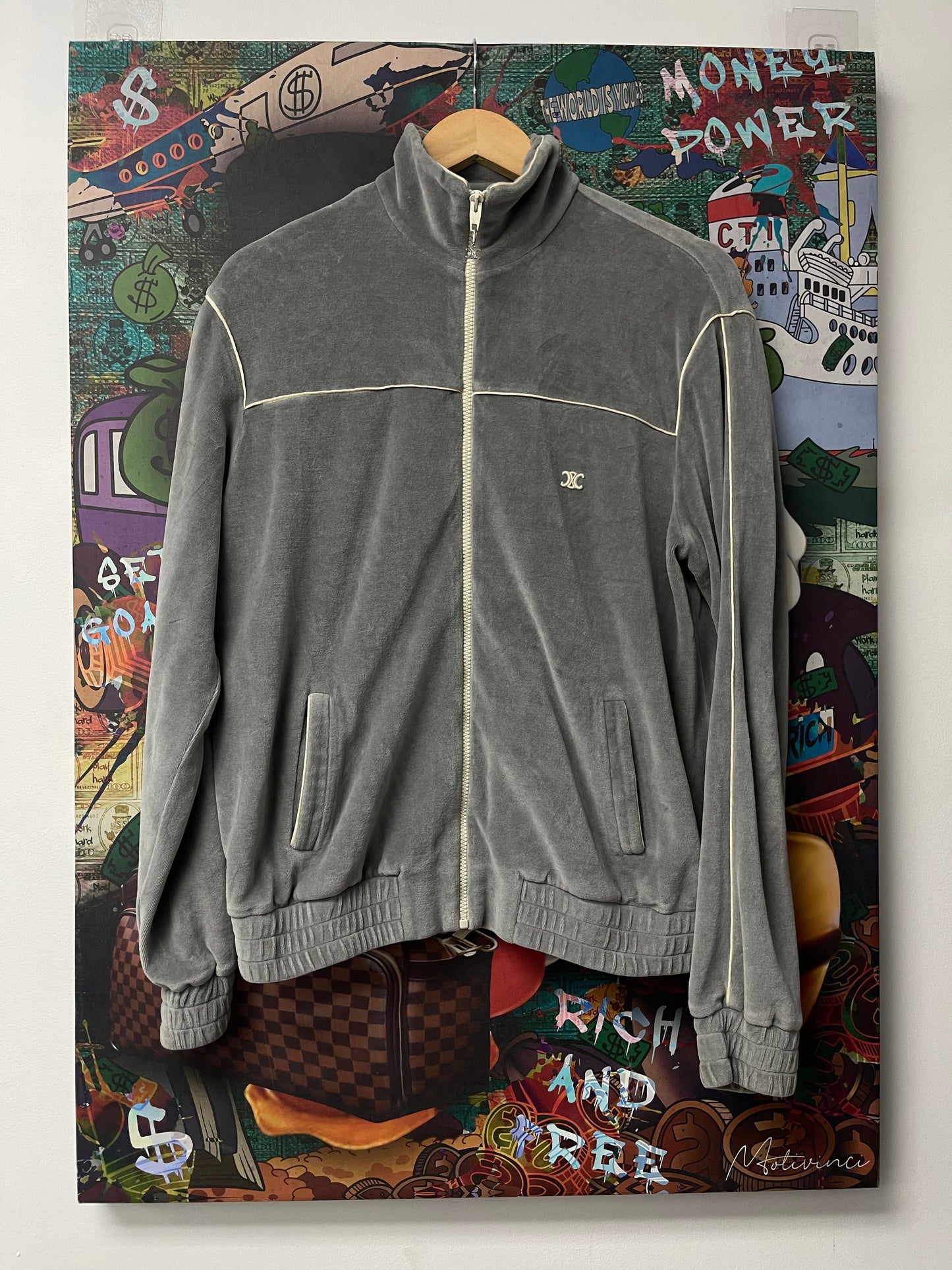 Celine Grey Cream Velour Track Jacket