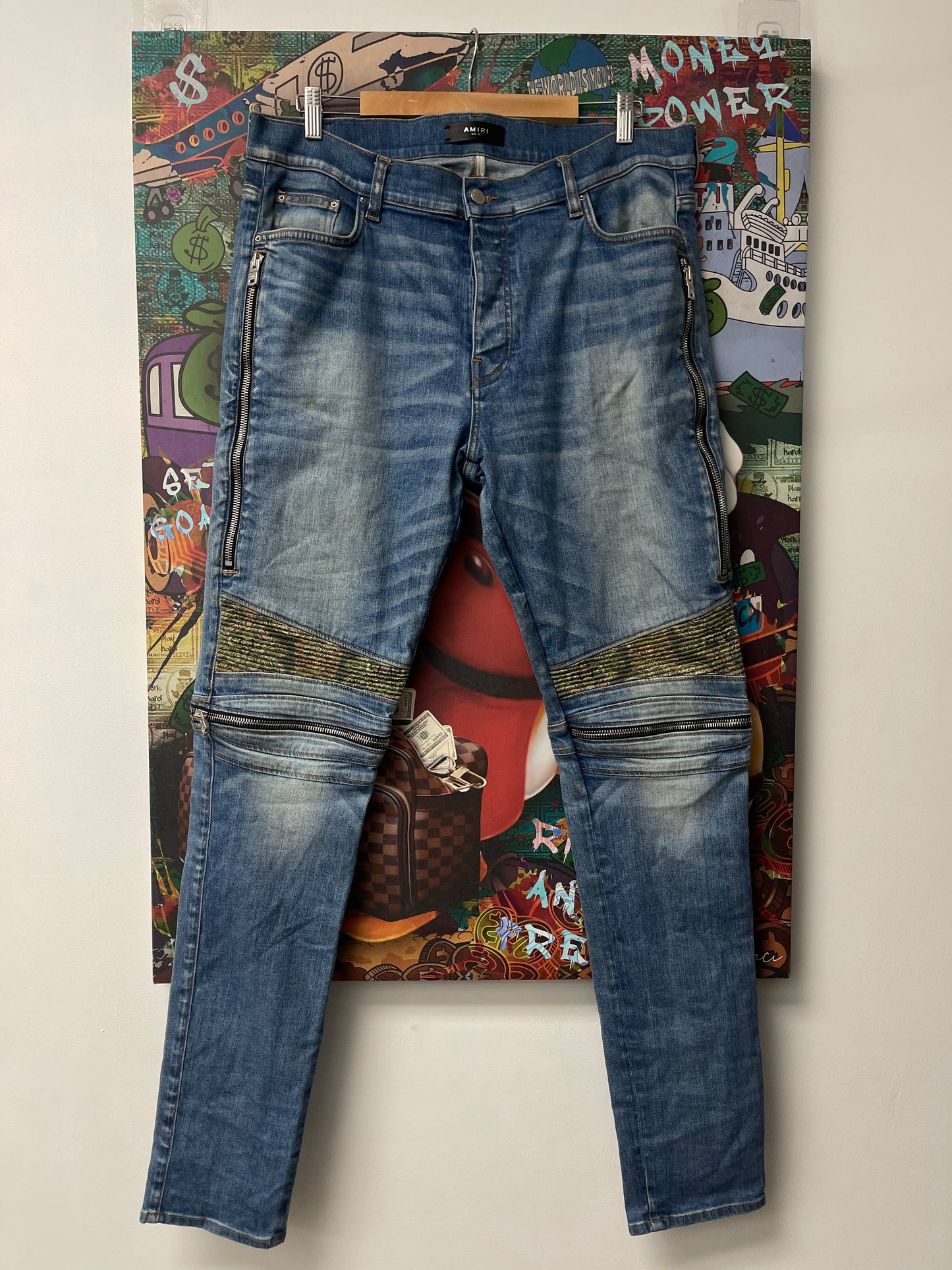 Amiri MX2 Light Wash Green Plaid Jeans