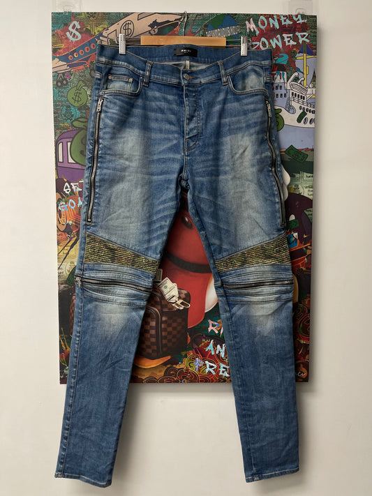 Amiri MX2 Light Wash Green Plaid Jeans