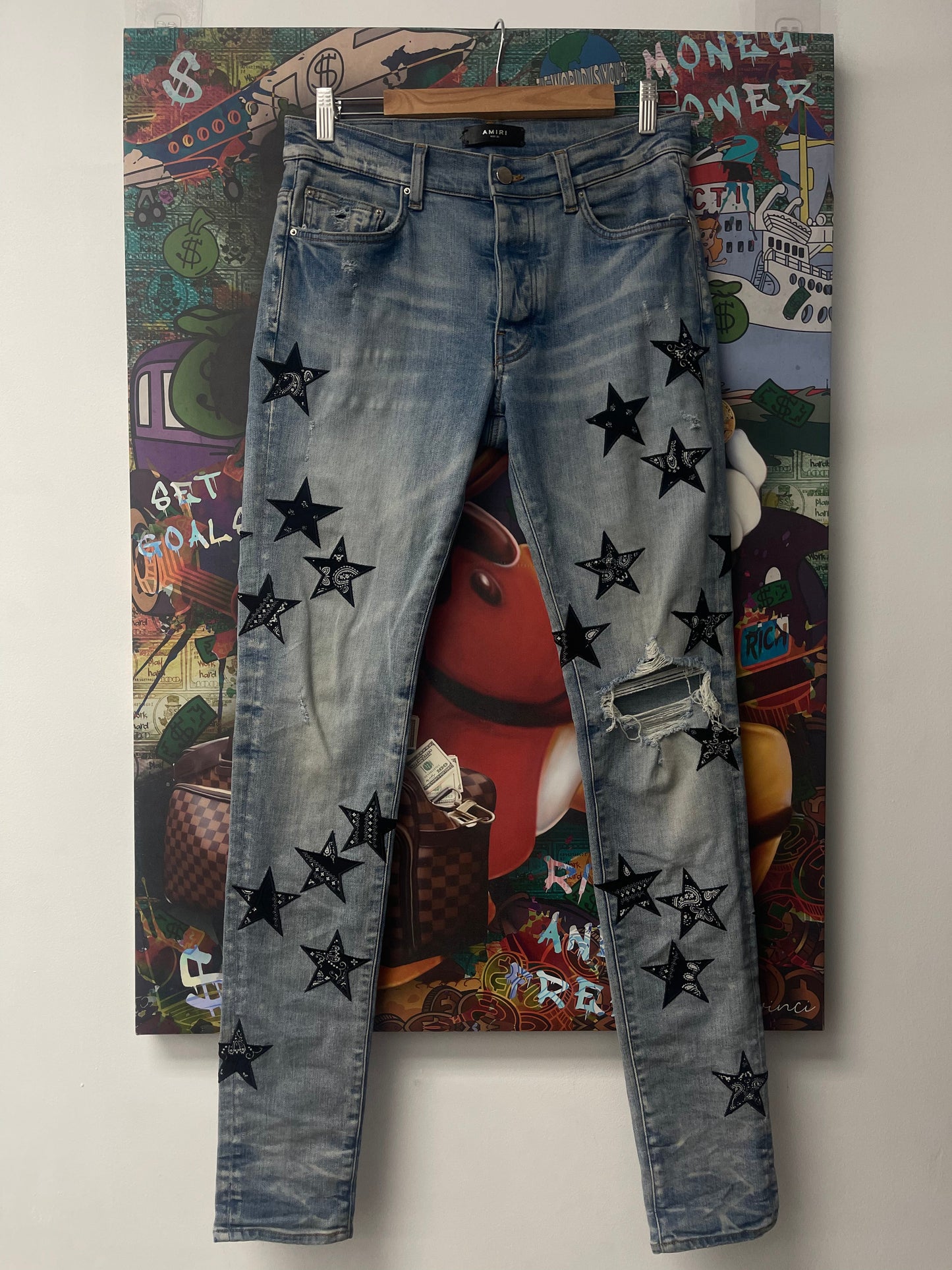 Amiri Light Wash Star Paisley Jeans