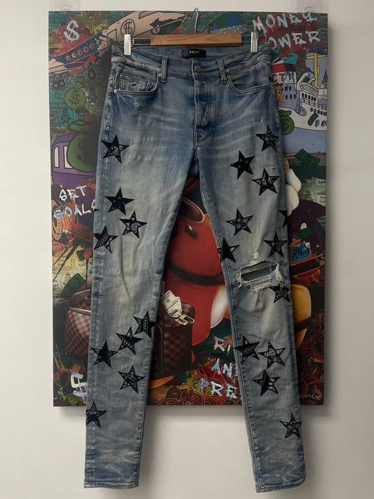 Amiri Light Wash Star Paisley Jeans