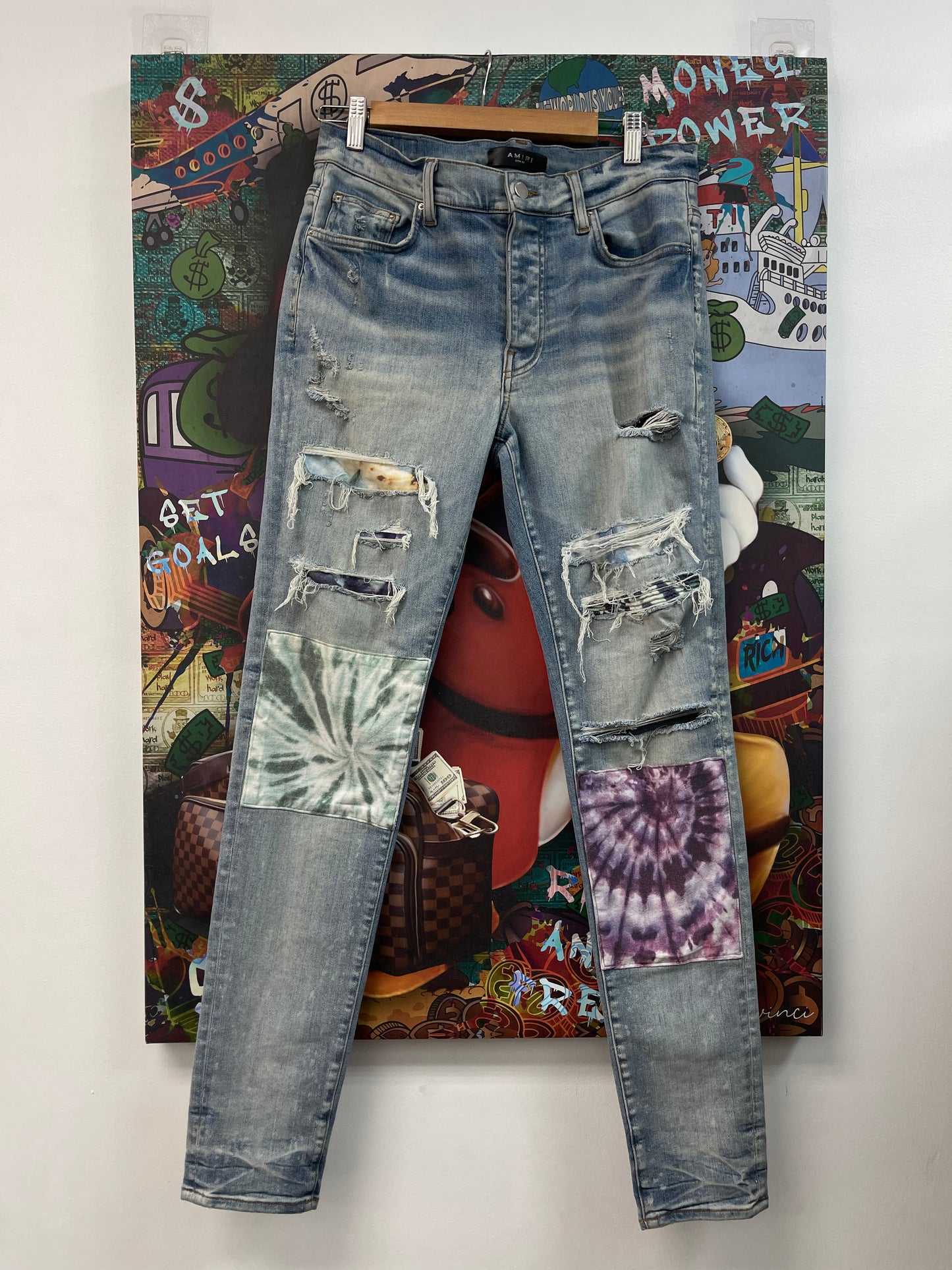 Amiri Light Wash Tye Dye Patchwork Jeans