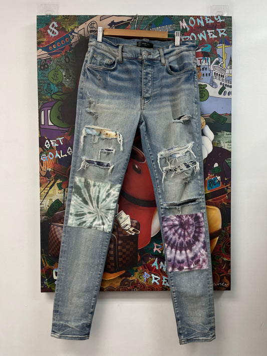 Amiri Light Wash Tye Dye Patchwork Jeans
