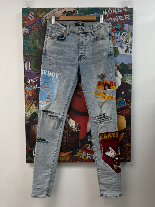Amiri Light Wash Playboy Magazine Jeans
