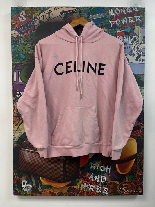 Celine Classic Logo Pink Black Hoodie