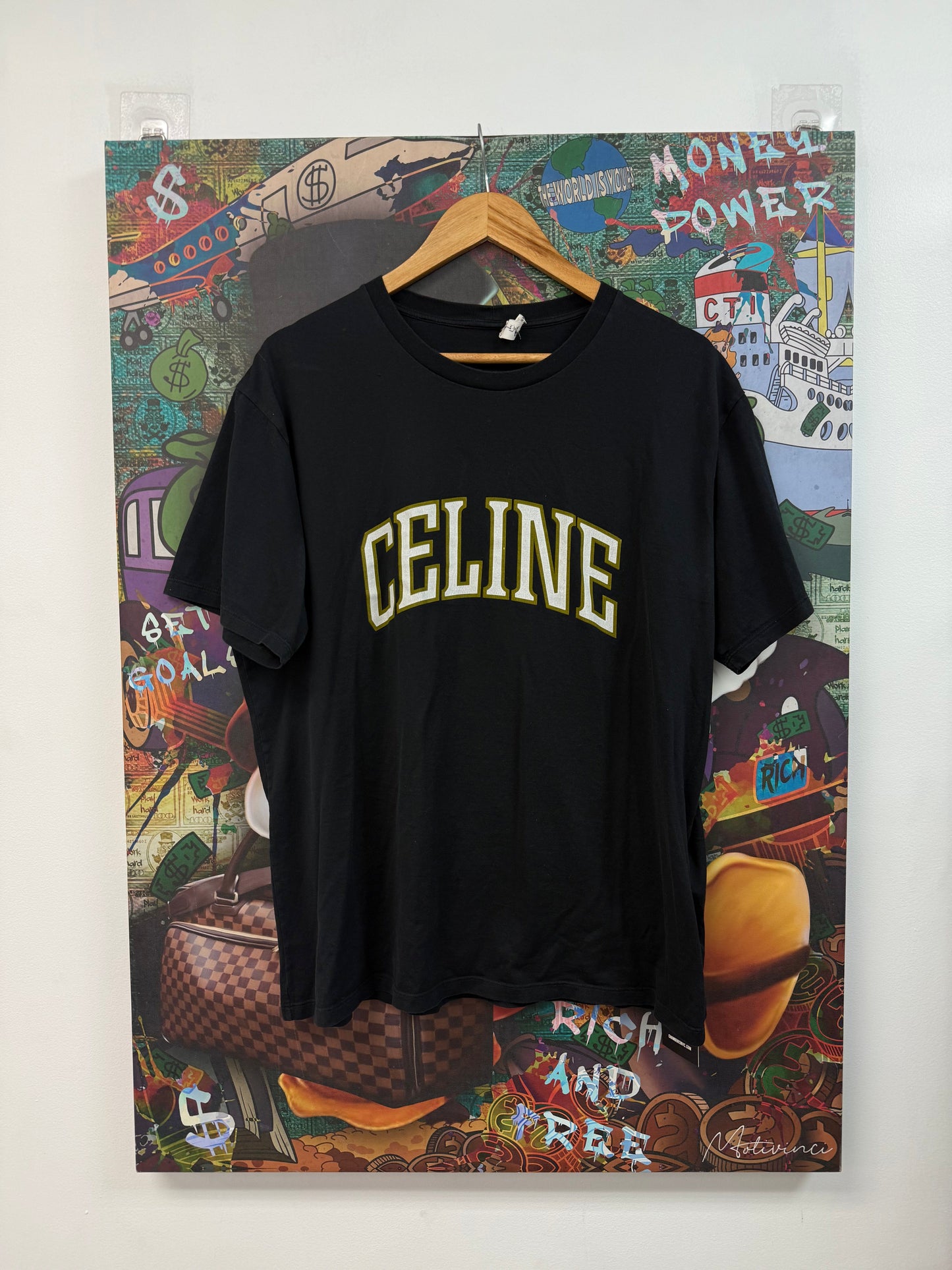 Celine Arc Logo Tee Black Mustard Yellow Used