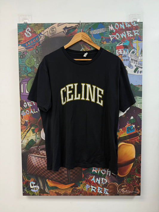 Celine Arc Logo Tee Black Mustard Yellow Used
