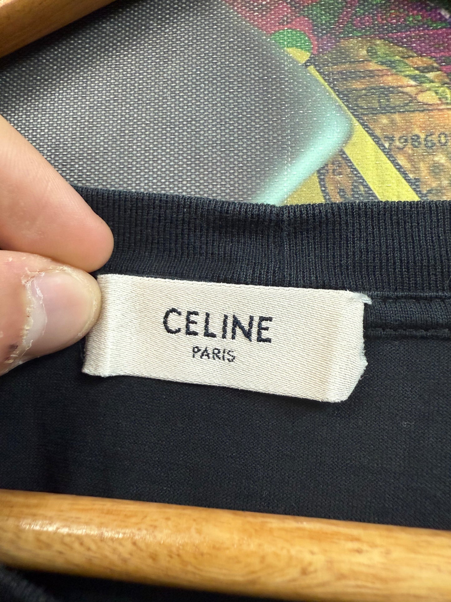 Celine Arc Logo Tee Black Mustard Yellow Used