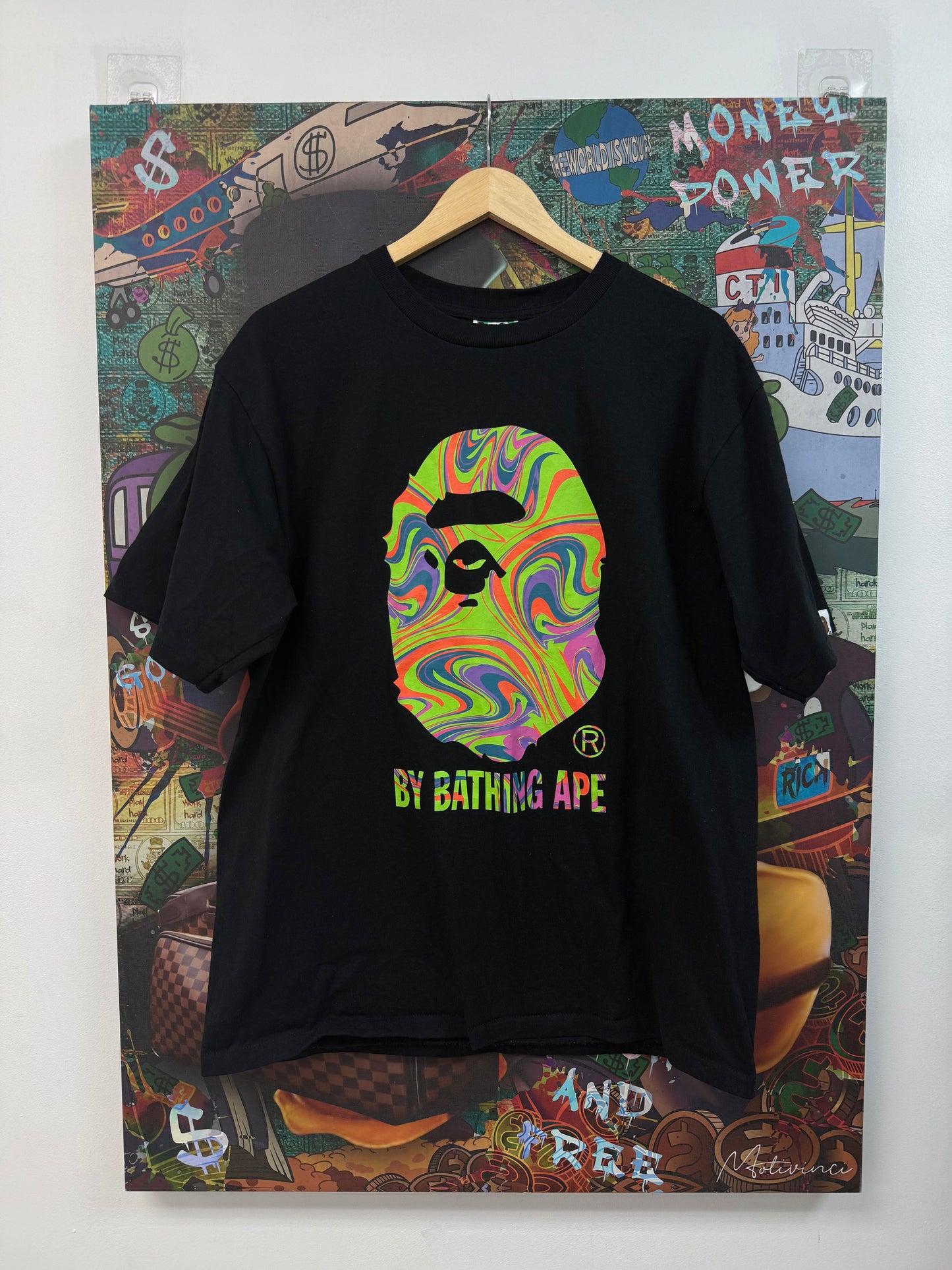BAPE Black Neon Wavy Logo Tee