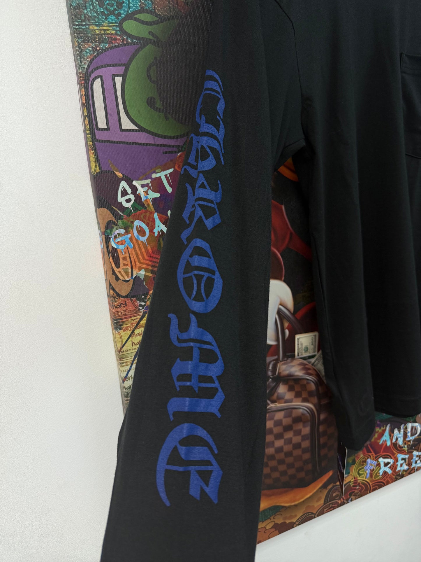 Chrome Hearts Black Blue Neck Logo Longsleeve Tee