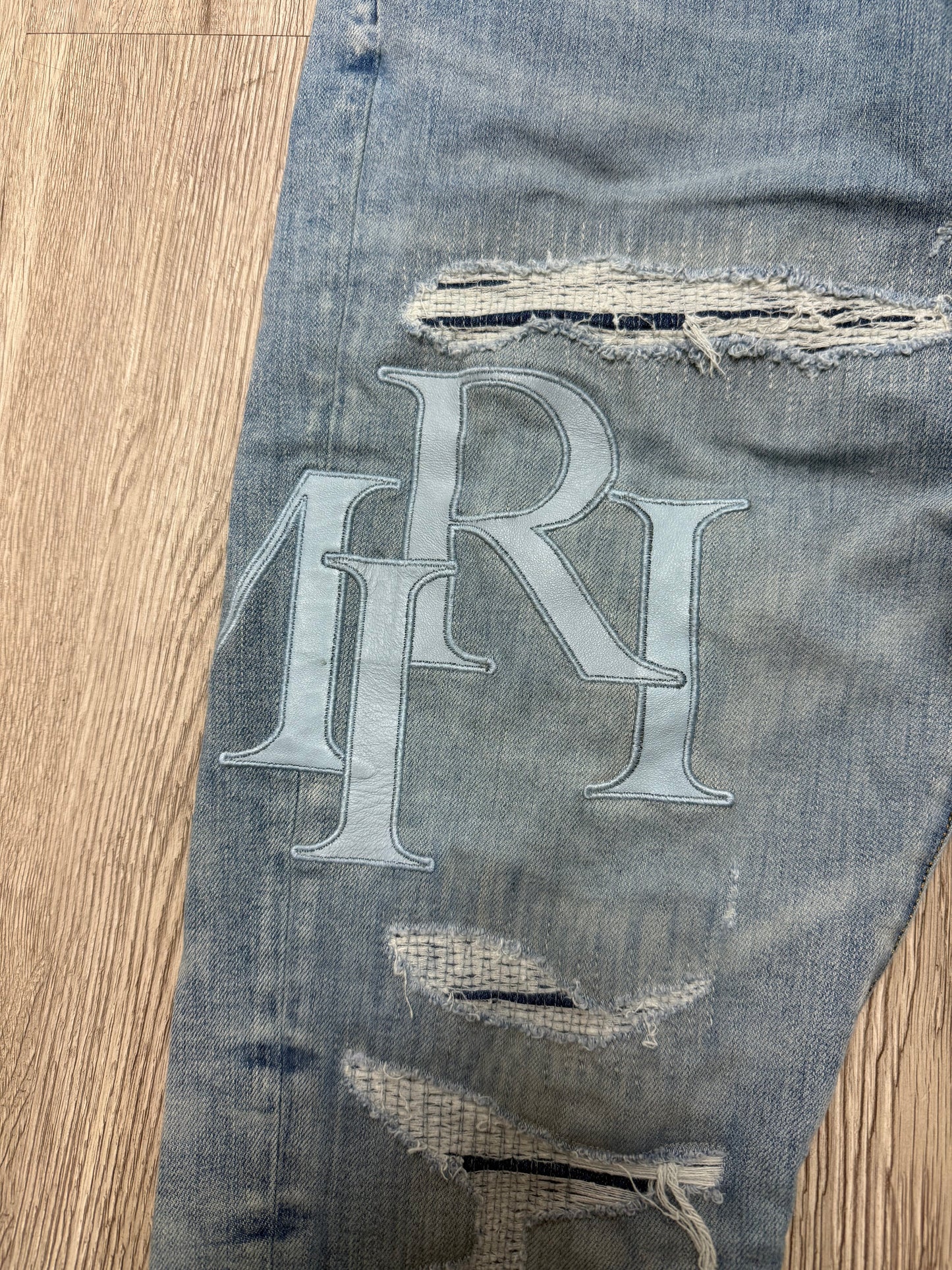 Amiri Jeans Light Wash Baby Blue Staggered Logo Used