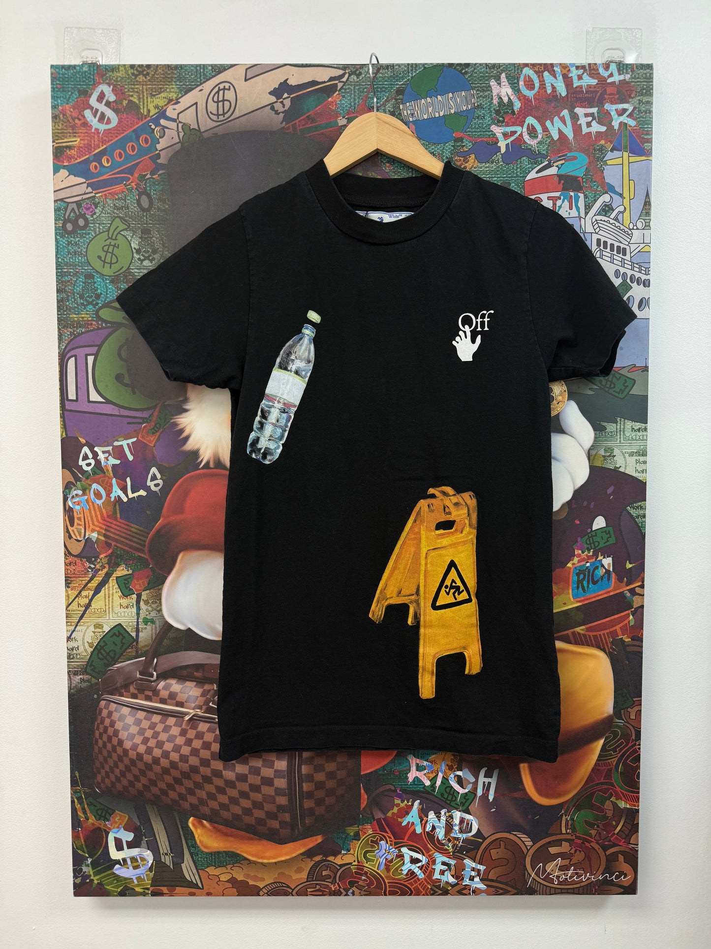 Off White Black Water Bottle Caution Tee