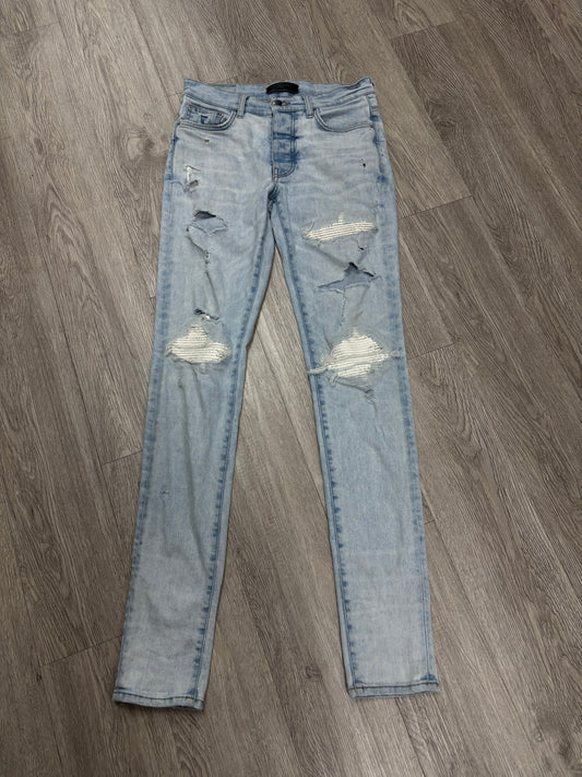 Amiri Light Wash White Paisley Patch Jeans Used