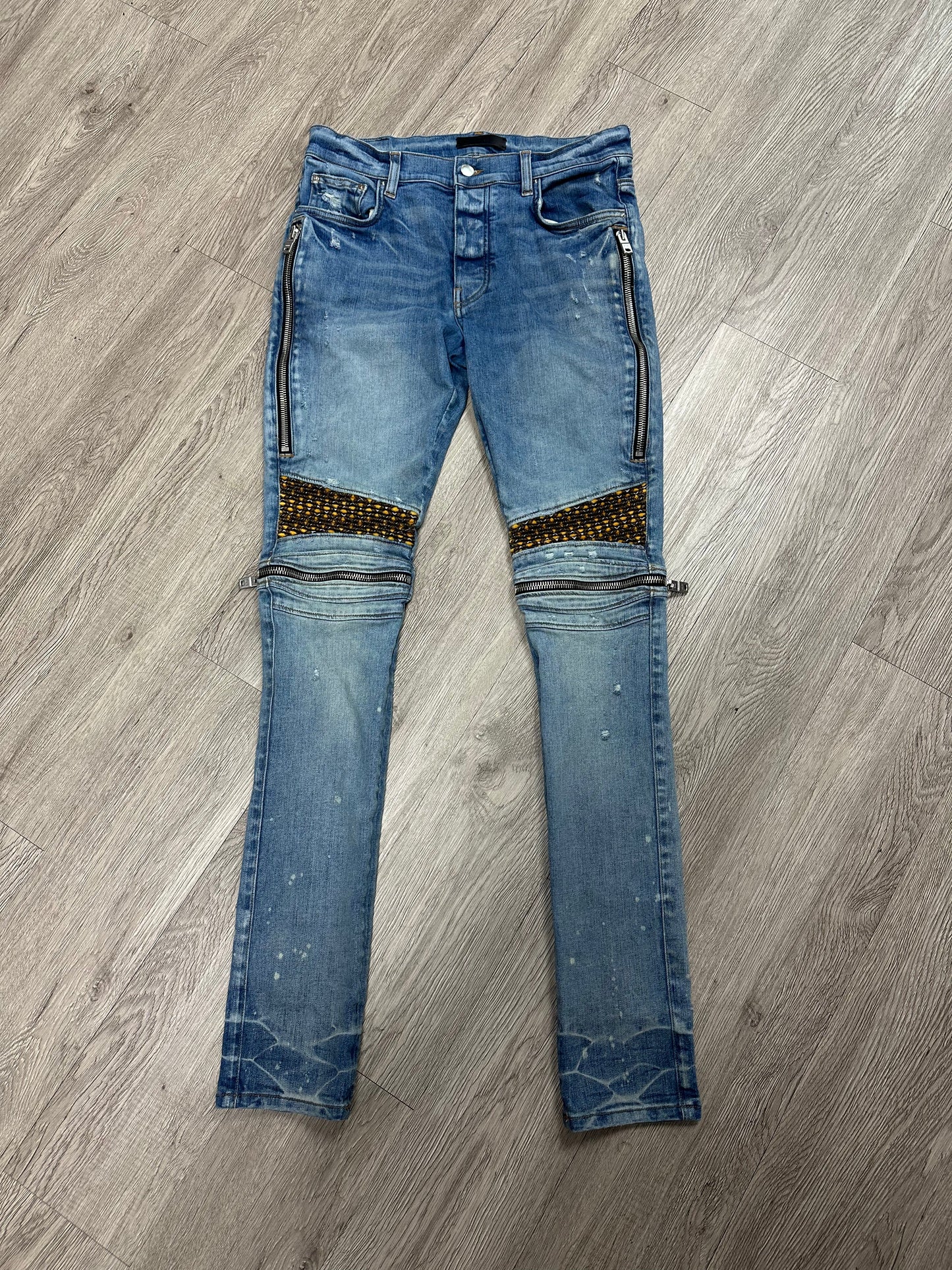 Amiri Light Wash MX2 Yellow Plaid Jeans