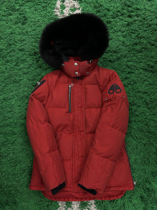 Moose Knuckles 3Q Red Black Fur Used Small