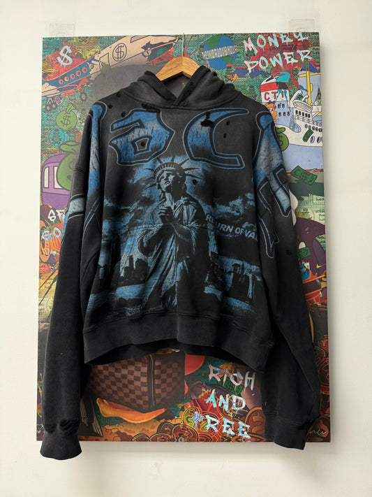 Vale Black Blue Distressed Liberty Hoodie