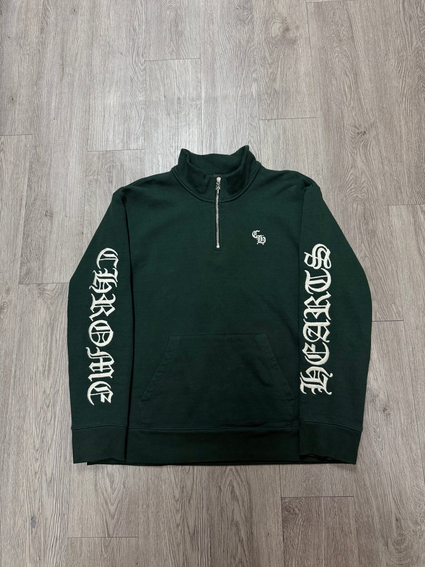 Chrome Hearts Embroidered Quarter Zip Green Cream Slo Ride Used XL