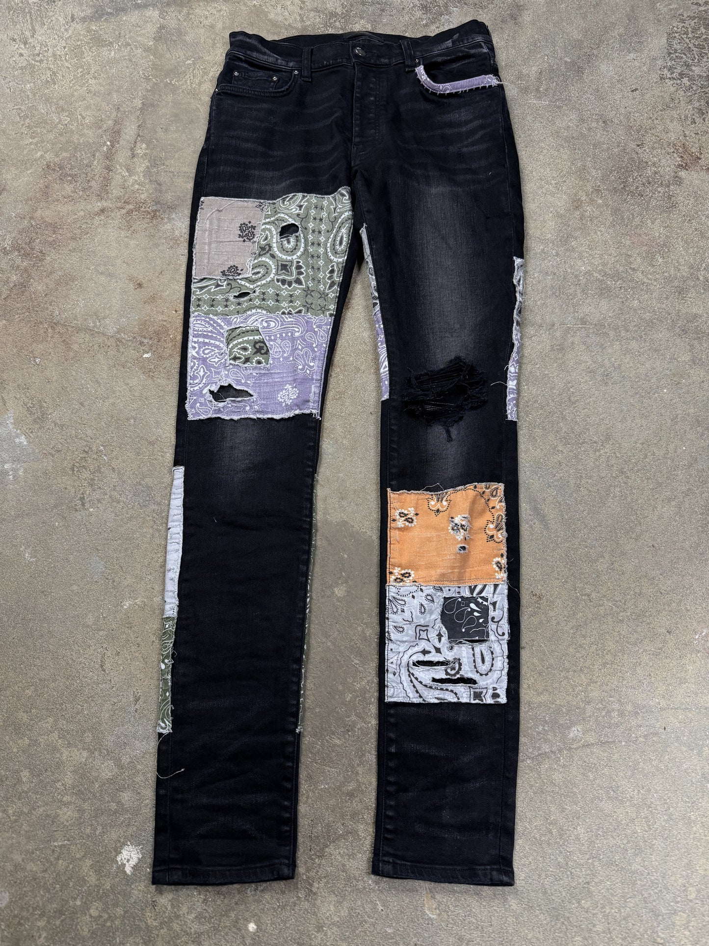 Amiri Jeans Black Halloween Paisley Patchwork Used 31