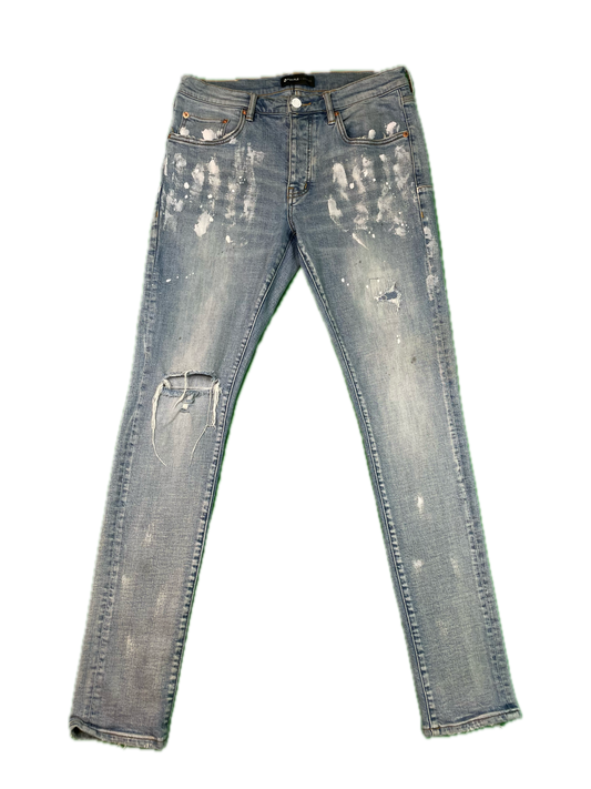 Purple Brand White Splatter Light Wash Blue Jeans