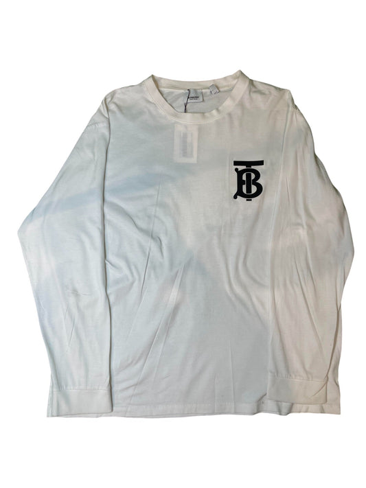 Burberry TB Logo LS White Black Sweater