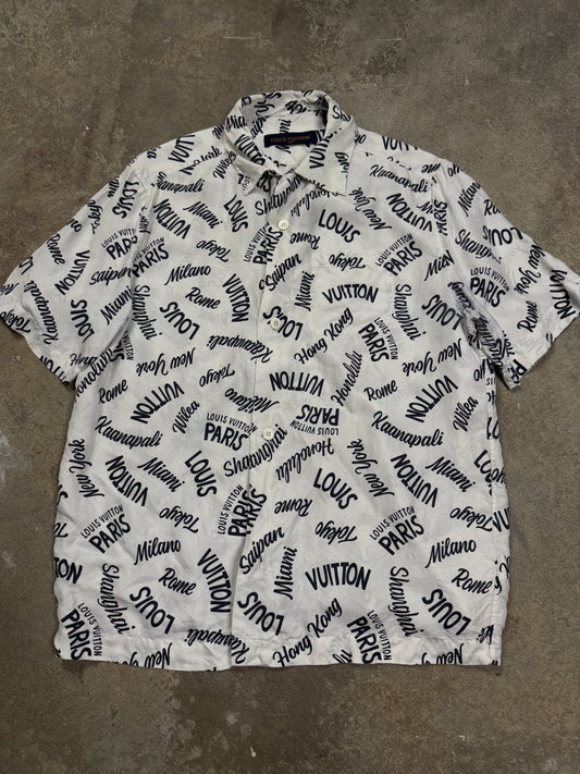 LV Button Up White All Over Used Medium