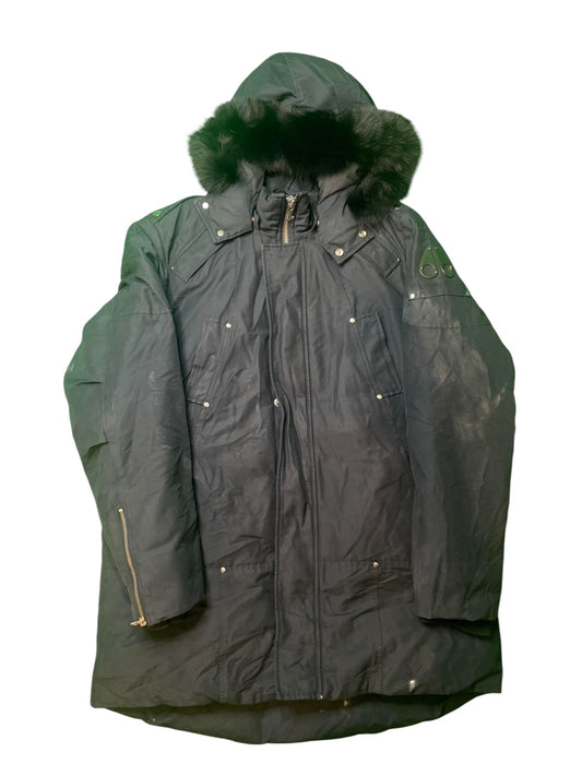 Moose Knuckles Navy & Black Fur Parka